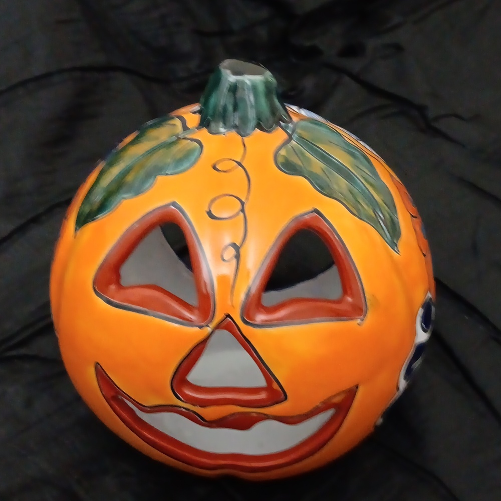 Vintage Talavera Day Of The Dead Porcelain Pumpkin